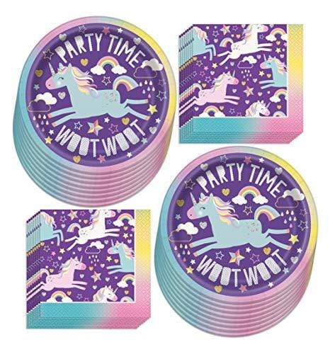Rainbow Unicorn Party Supplies - Party Time Paper Dessert Plates and Beverage Napkins (Serves 16) party supplies