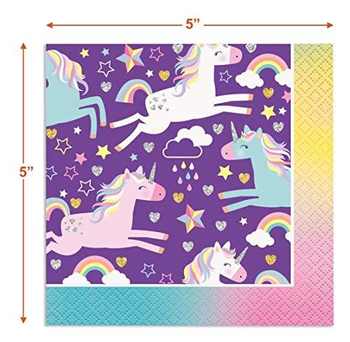 Rainbow Unicorn Party Supplies - Party Time Paper Dessert Plates and Beverage Napkins (Serves 16) party supplies