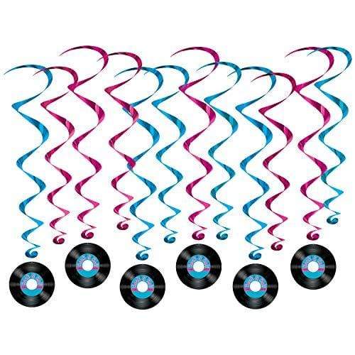 Records Streamer Garland and Rock & Roll Hanging Record Whirls party supplies
