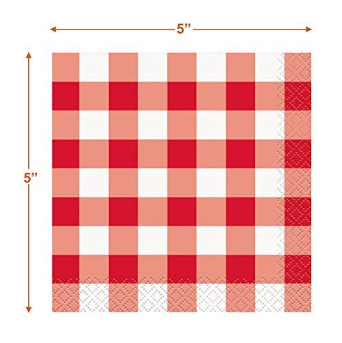 Red and White Checkered Gingham Picnic Party Paper Dessert Plates and Beverage Napkins (Serves 16) party supplies
