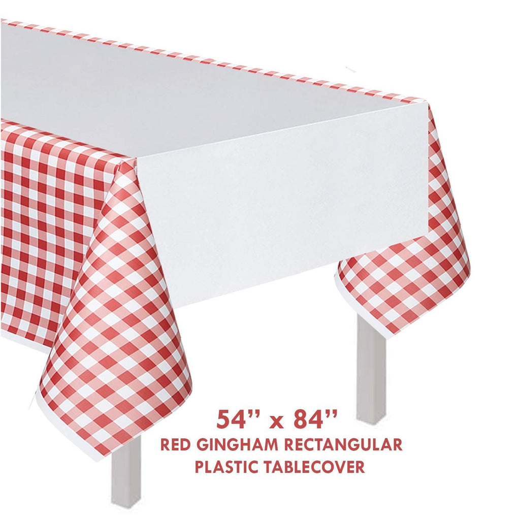 Red and White Checkered Gingham Picnic Party Plastic Table Cover, 54" x 84" (2 Pack) party supplies