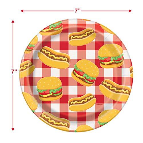 Red and White Checkered Plaid Gingham Picnic Party Supplies for Backyard Barbeques and Cookouts (Burger and Hotdog Paper Dessert Plates & Burger Beverage Napkins) party supplies