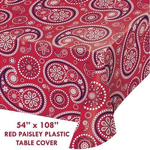 Red Paisley Plastic Table Cover for Western Theme Parties, 54" x 108" (2 Pack) party supplies