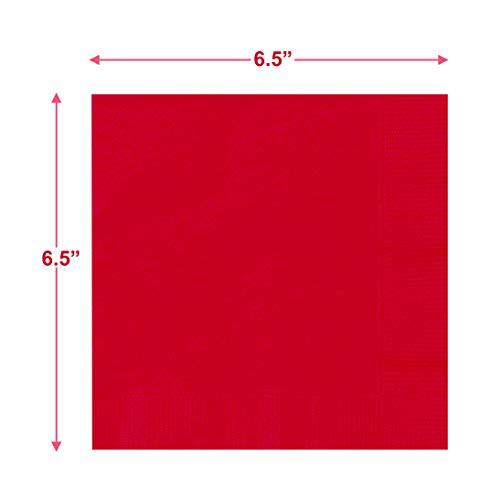 Ruby Red Paper Dinner Plates and Luncheon Napkins, Solid Red Party Supplies and Summer Picnic Table Decorations (Serves 16) party supplies