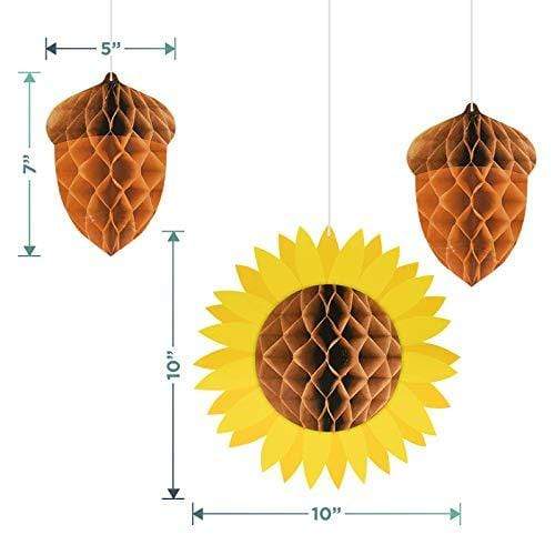 Seasonal Hanging and Home Decor - Sunflower and Acorn Tissue Decorations and Fall Leaf Foil String Curtain Set party supplies