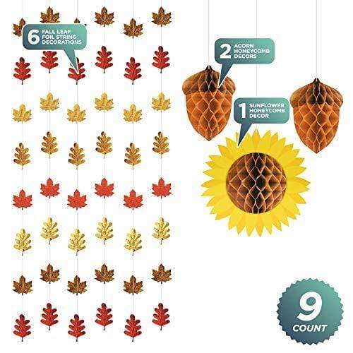 Seasonal Hanging and Home Decor - Sunflower and Acorn Tissue Decorations and Fall Leaf Foil String Curtain Set party supplies