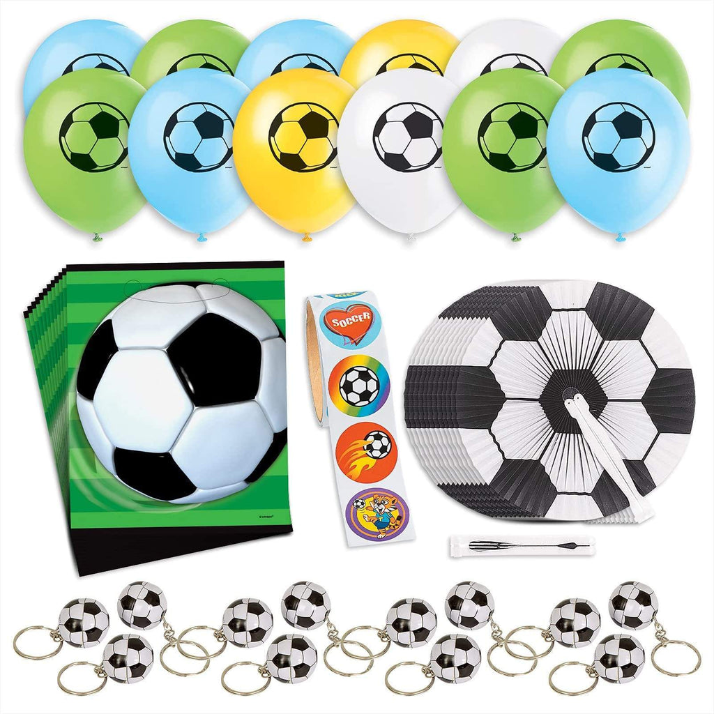 Soccer Party Favors - Soccer Ball Goody Bags, Keychains, Paper Fans, Stickers, and Balloons for 12 Guests party supplies