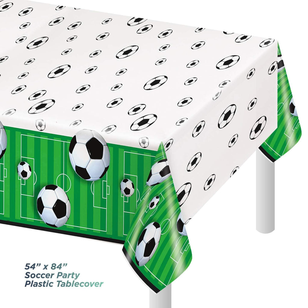 Soccer Party Pack - 3D Soccer Ball Paper Dessert Plates, Napkins, Cups, Table Cover, and Balloons Set (Serves 16) party supplies