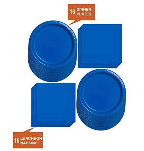 Solid Blue Paper Dinner Plates and Luncheon Napkins, Blue Party Supplies and Table Decorations (Serves 16) party supplies