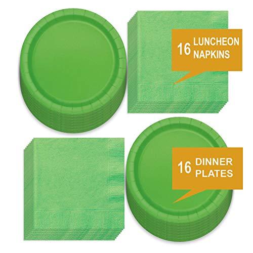 Solid Lime Green Paper Dinner Plates and Luncheon Napkins, Green Party Supplies and Table Decorations (Serves 16) party supplies