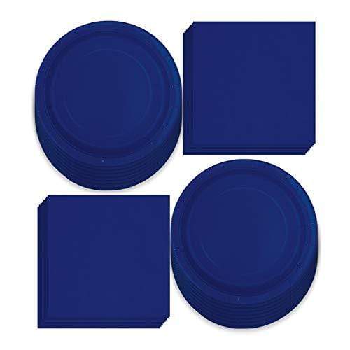 Solid Navy Blue Paper Dinner Plates and Luncheon Napkins, Naby Blue Party Supplies and Table Decorations (Serves 16) party supplies