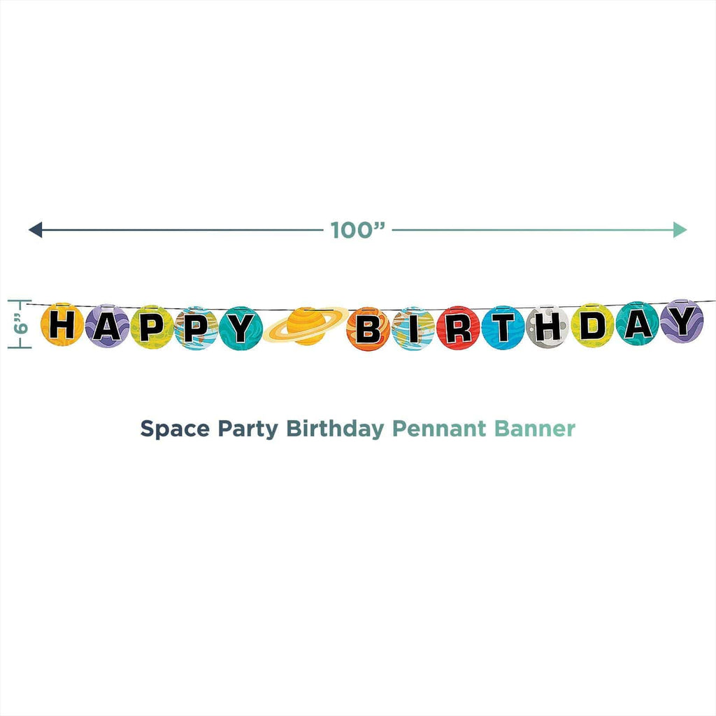 Space Birthday Party Pennant Banner and Latex Balloon Decorations party supplies
