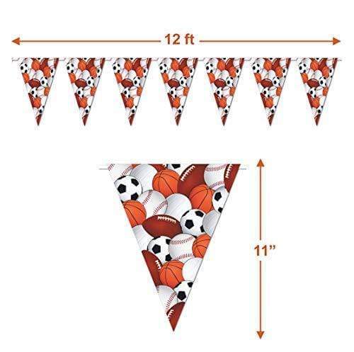 Sports Theme Party - Football, Baseball, Basketball, and Soccer (Pennant Banner Garland, 11" x 12' (2 Pack) Pennant Banner Garland, 11" x 12' (2 Pack)) party supplies