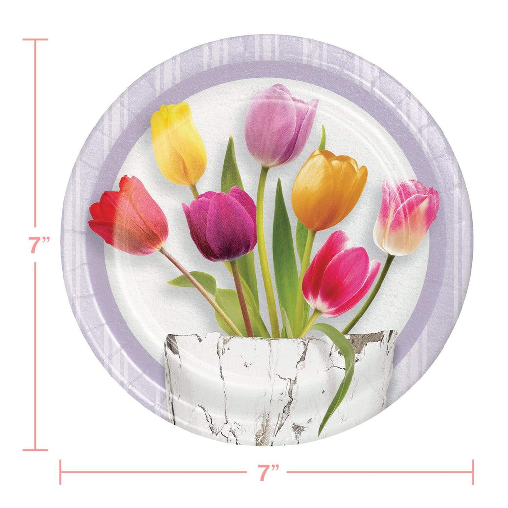 Spring Tulips Watering Can Paper Dessert Plates and Beverage Napkins (Serves 16) party supplies