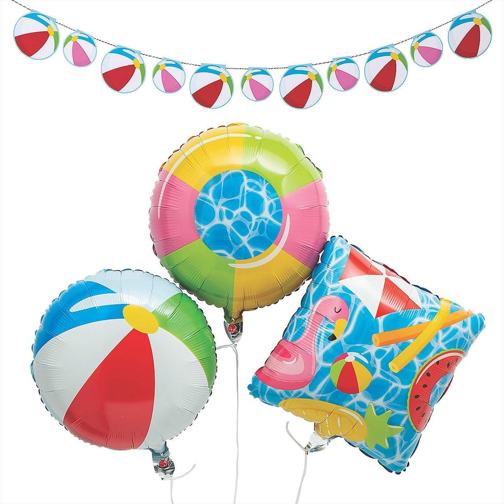 Summer Pool Party Decorations - Beach Ball Party Garland and Mylar Balloons Set party supplies