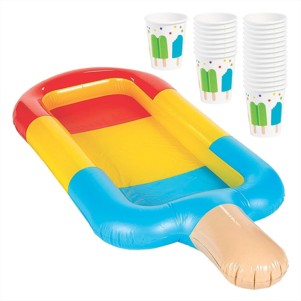 Summer Pool Party Inflatable Popsicle Shaped Cooler and Paper Beverage Cups for 24 Guests party supplies
