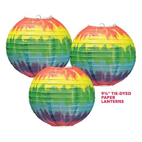 Tie Dye Paper Lanterns & Table Cover Set - Party Decorations for 60's or Hippie Theme party supplies