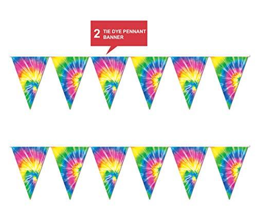 Tie Dye Pennant Banner - Indoor/Outdoor Party Garland Decorations for 60's Decade and Hippie Theme Parties (12' Long, Pack of 2) party supplies