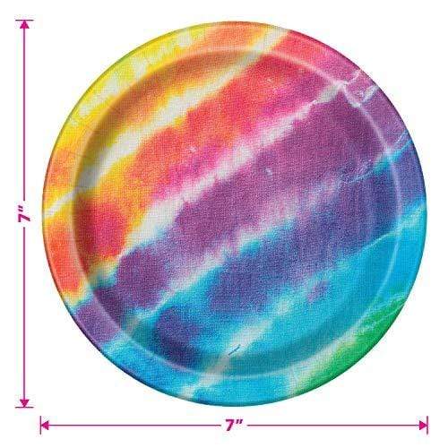 Tie Dye Rainbow Dessert Party Pack - Plates, Napkins, Cups, and Table Cover for Beach Bum, 60's, and Hippie Theme Parties (Serves 16) party supplies