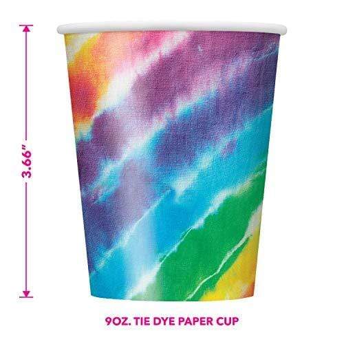 Tie Dye Rainbow Dessert Party Pack - Plates, Napkins, Cups, and Table Cover for Beach Bum, 60's, and Hippie Theme Parties (Serves 16) party supplies