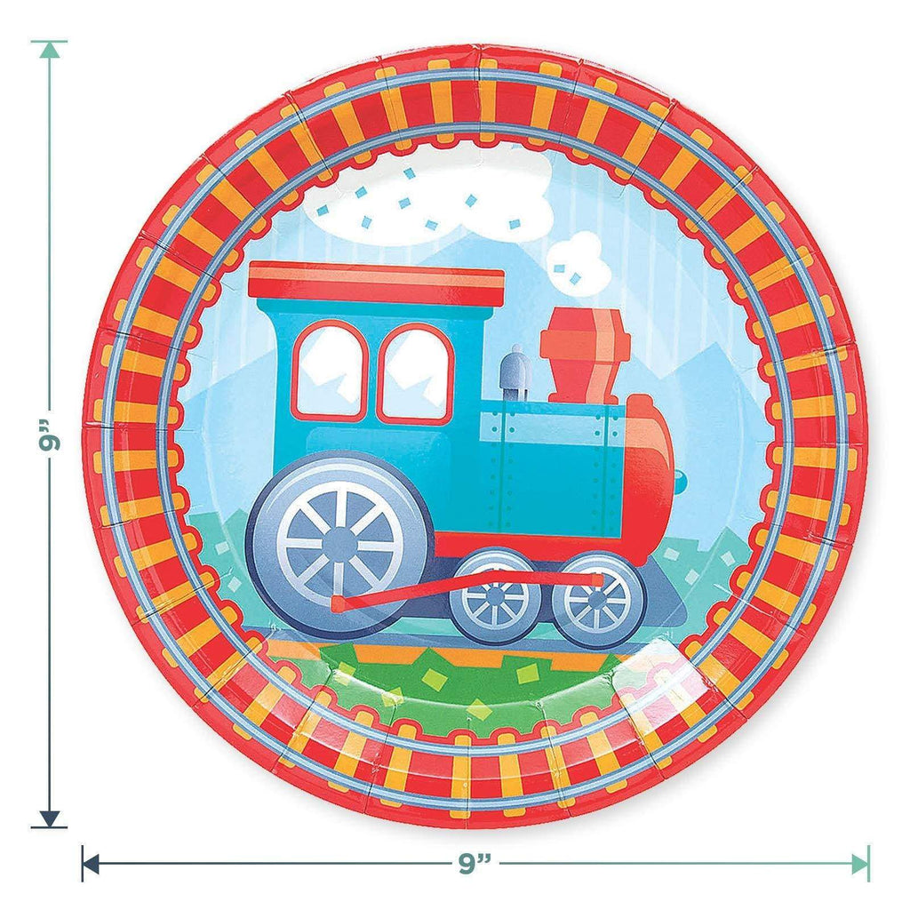 Train Track Paper Dinner Plates and Caboose Luncheon Napkins (Serves 16) party supplies
