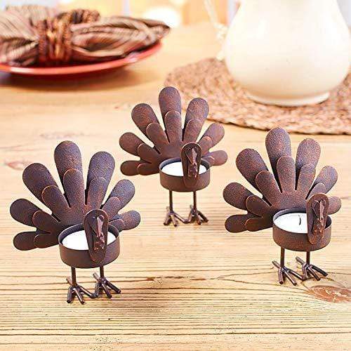 Turkey Tea Light Centerpiece Set - Thanksgiving and Fall Rustic Metal Table Decor (Set of 3) party supplies