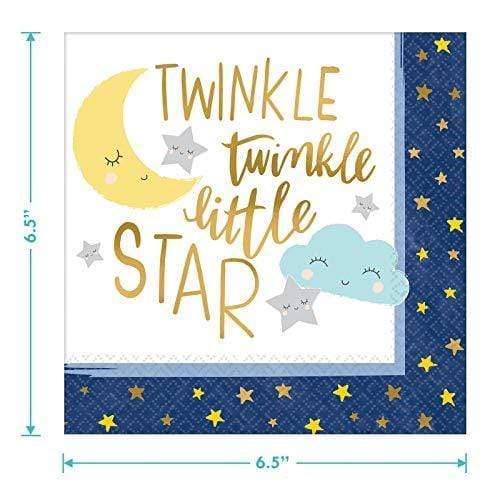 Twinkle Star Navy Blue & Gold Paper Dinner Plates and Luncheon Napkins (Serves 16) party supplies