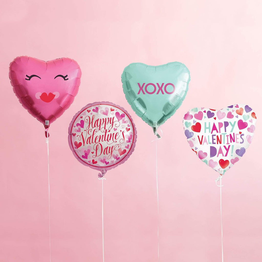 Valentine's Day Party Balloon Bouquet, Set of 4 Assorted 18" Foil Balloons party supplies