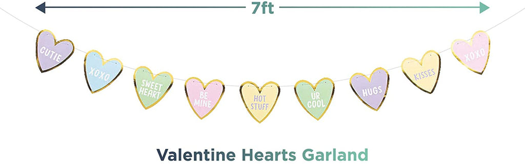 Valentine's Day Party Supplies (Conversation Heart Pastel & Gold Paper Dinner Plates, Lunch Napkins, Table Cover, and Garland Set (Serves 16)) party supplies