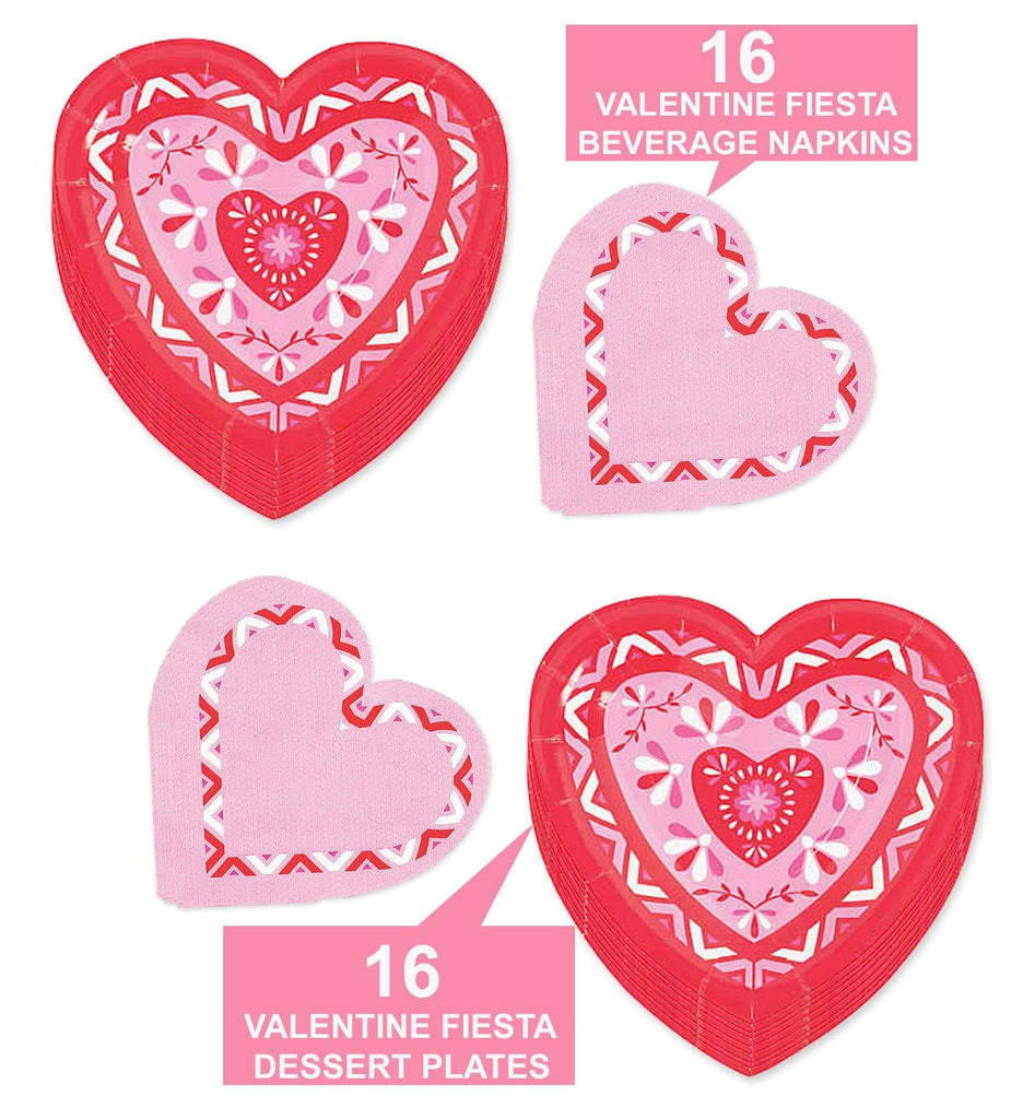 Valentine's Day Party Supplies - Valentine Fiesta Paper Dessert Plates and Beverage Napkins (Serves 16) party supplies